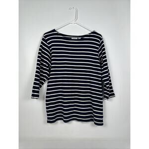 L.L. Bean Blue/White Striped Sweater Shirt Quarter Sleeve Womens Size Large Reg